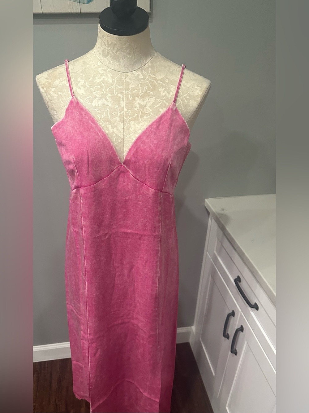 Zenana Tencel Mineral Washed Maxi Dress in Hot Pink. - Picture 7 of 8